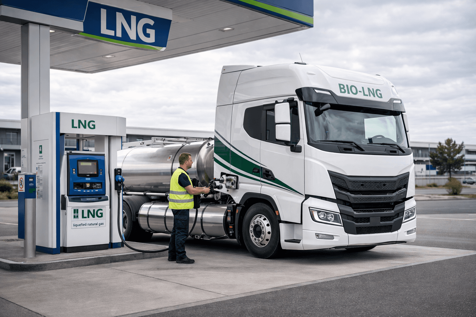 Bio-LNG-Truck an Bio-LNG-Tankstelle